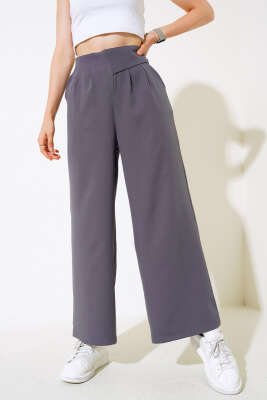 Yandan Düğmeli Pantolon Füme - Kadın Giyim Modelleri