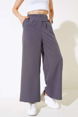 Yandan Düğmeli Pantolon Füme - TİLLE