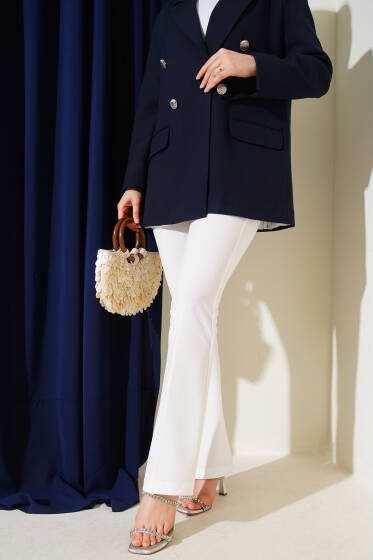 Yandan Fermuarlı İspanyol Paça Ekru Pantolon - Pantolon