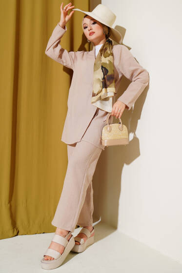 Yandan İp Bağlamalı Basic İkili Takım Latte - İkili Takım