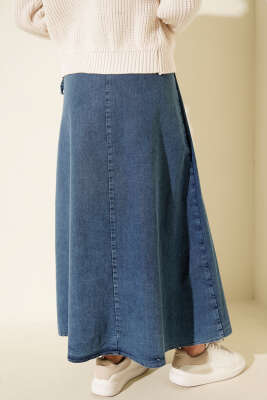 Yandan İp Bağlamalı Kot Etek Mavi - Etek