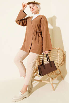 Yandan İp Bağlamalı Tunik Camel - Tunik