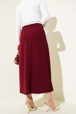 Yandan Kuşak Bağlamalı Etek Bordo - Uzun Etek