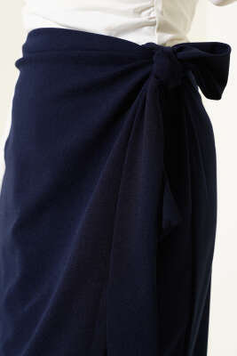 Yandan Kuşak Bağlamalı Etek Lacivert - Uzun Etek