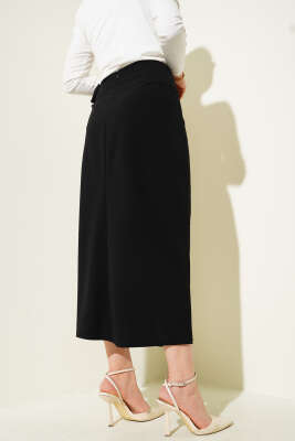 Yandan Kuşak Bağlamalı Etek Siyah - Uzun Etek