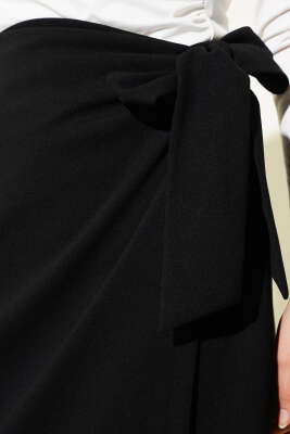 Yandan Kuşak Bağlamalı Etek Siyah - Uzun Etek