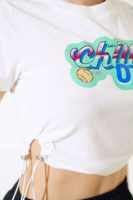 Yandan Lastik Büzgülü T-shirt Ekru - Yılın Fırsatı