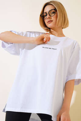 Yandan Yırtmaçlı T-shirt Beyaz - ADYES