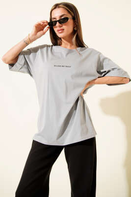 Yandan Yırtmaçlı T-shirt Kayrak Grisi 