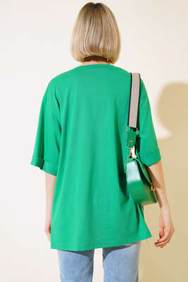 Yandan Yırtmaçlı T-shirt Yeşil - Kadın Giyim Modelleri