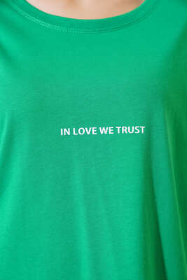 Yandan Yırtmaçlı T-shirt Yeşil - Thumbnail