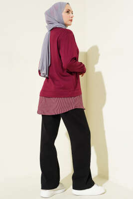 Yanı Bağlamalı Çizgi Detaylı Tunik Bordo - Tunik