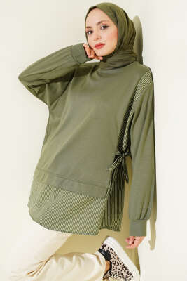 Yanı Bağlamalı Çizgi Detaylı Tunik Çağla Yeşili - DESTİNA