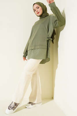 Yanı Bağlamalı Çizgi Detaylı Tunik Çağla Yeşili - Tunik