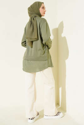 Yanı Bağlamalı Çizgi Detaylı Tunik Çağla Yeşili - Tunik