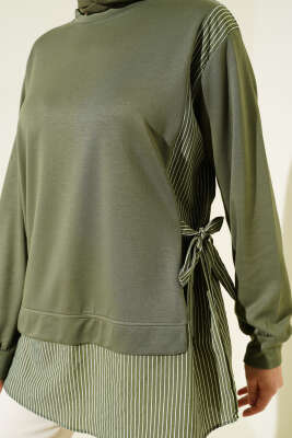 Yanı Bağlamalı Çizgi Detaylı Tunik Çağla Yeşili - Tunik