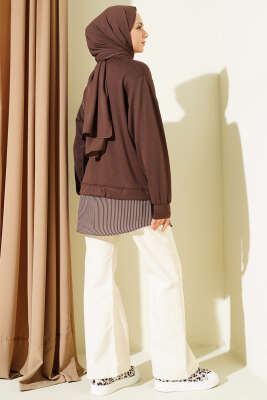 Yanı Bağlamalı Çizgi Detaylı Tunik Kahve - 300-500 TL Ürünler
