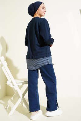 Yanı Bağlamalı Çizgi Detaylı Tunik Lacivert - 300-500 TL Ürünler