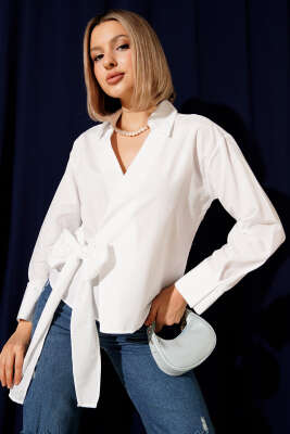 Yanı Bağlamalı Kısa Gömlek Beyaz - CALİENTE