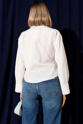 Yanı Bağlamalı Kısa Gömlek Beyaz - Kadın Giyim Modelleri