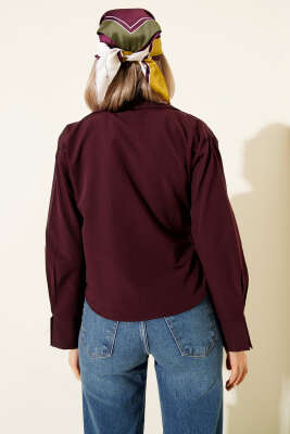 Yanı Bağlamalı Kısa Gömlek Mürdüm - Kadın Giyim Modelleri