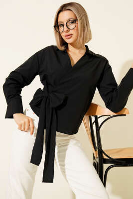 Yanı Bağlamalı Kısa Gömlek Siyah - Kadın Giyim Modelleri