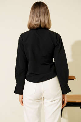 Yanı Bağlamalı Kısa Gömlek Siyah - Kadın Giyim Modelleri