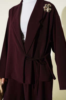 Yanı Bağlamalı Oversize Ceketli İkili Takım Mürdüm - İkili Takım