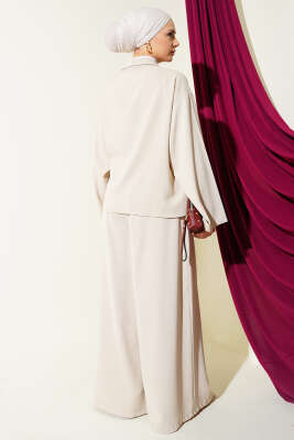 Yanı Bağlamalı Oversize Ceketli İkili Takım Taş - İkili Takım