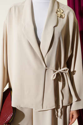 Yanı Bağlamalı Oversize Ceketli İkili Takım Taş - İkili Takım