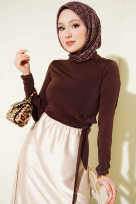 Yanı Bağlamalı Sandy Bluz Kahve - SAS