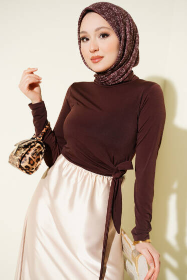 Yanı Bağlamalı Sandy Bluz Kahve - Bluz