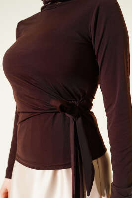 Yanı Bağlamalı Sandy Bluz Kahve - Yılın Fırsatı