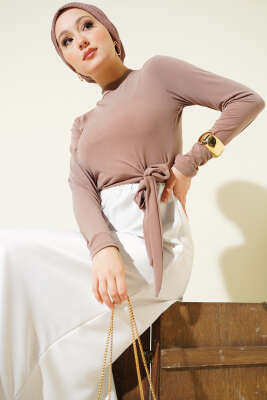 Yanı Bağlamalı Sandy Bluz Vizon - Bluz