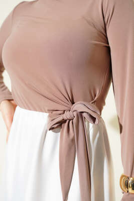 Yanı Bağlamalı Sandy Bluz Vizon - Bluz