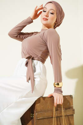 Yanı Bağlamalı Sandy Bluz Vizon - SAS