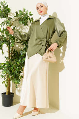 Yanı Bağlamalı Saten Bluz Çağla Yeşili - Bluz