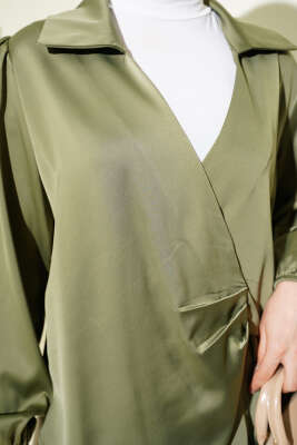 Yanı Bağlamalı Saten Bluz Çağla Yeşili - Bluz