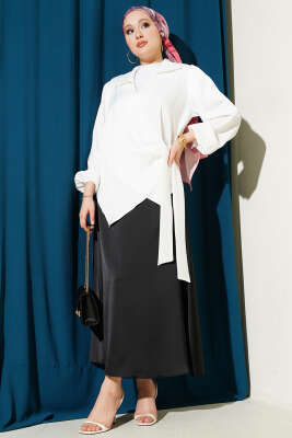 Yanı Bağlamalı Saten Bluz Ekru - Bluz