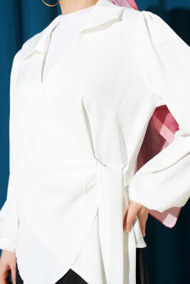 Yanı Bağlamalı Saten Bluz Ekru - Bluz