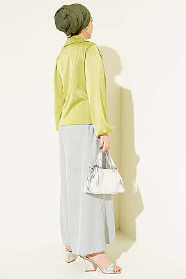 Yanı Bağlamalı Saten Bluz Fıstık Yeşili - Bluz