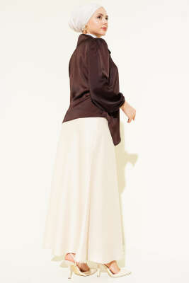 Yanı Bağlamalı Saten Bluz Kahve - Bluz