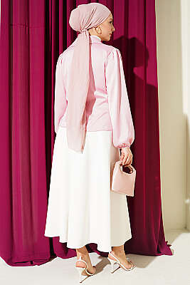 Yanı Bağlamalı Saten Bluz Pembe - Bluz