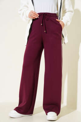 Yanı Biyeli Bel Lastikli Pantolon Bordo - Yılın Fırsatı