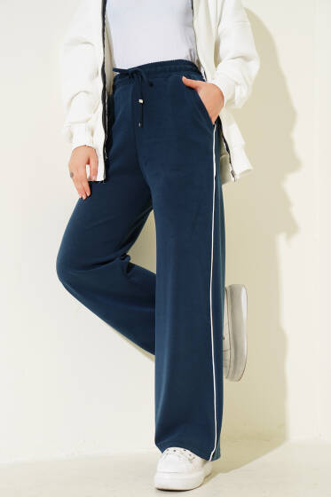 Yanı Biyeli Bel Lastikli Pantolon Füme - Pantolon