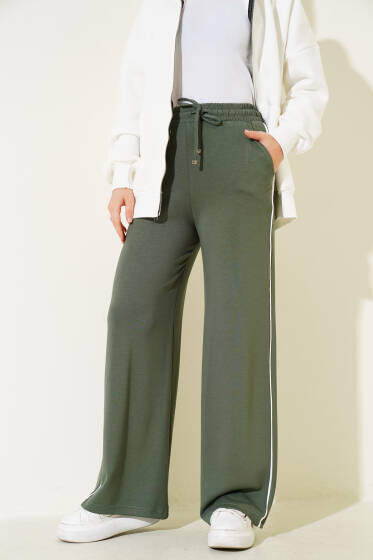 Yanı Biyeli Bel Lastikli Pantolon Haki - Pantolon