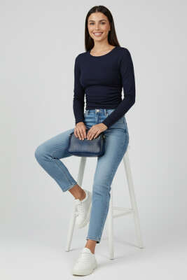 Yanı Büzgülü Body Lacivert - Yılın Fırsatı