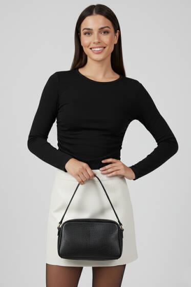 Yanı Büzgülü Body Siyah - Kadın Giyim Modelleri