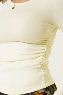 Yanı Büzgülü Uzun Kol Body Sarı - Yılın Fırsatı