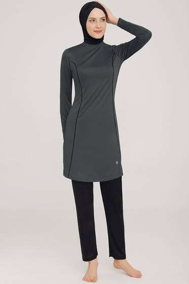 Yanı Çizgi Detaylı Tesettür Mayo Antrasit - Tesettür Mayo
